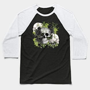 ABSINTHE DREAMS VINTAGE GOTHIC SKULL WITH BLACK ROSES Baseball T-Shirt